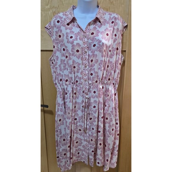 Kate Spade New York Floral Button-Down Dress XL Pink & Red Polyester Blend - Picture 1 of 7
